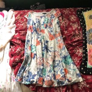 Dress, white/blue/red/teal